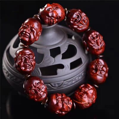 现货速发小叶紫檀十八罗汉手串男士手工雕刻念珠手持十八子高密紫