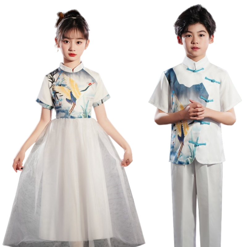 国庆儿童古筝演出服小学生朗诵大合唱团表演服男女中国风朗诵表演
