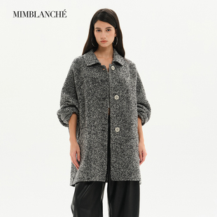 MIMBLANCHE秋冬新品驼马绒混纺翻领廓形双面呢中长大衣女