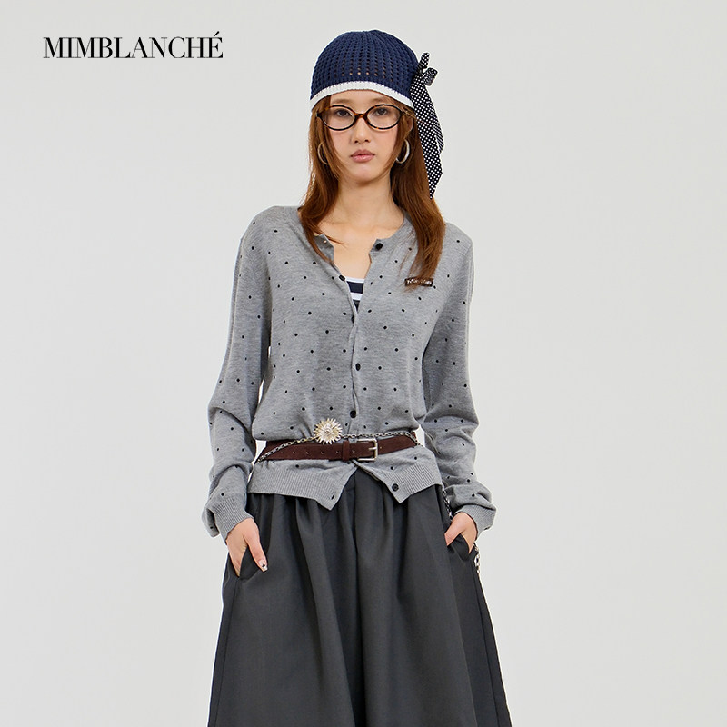 MIMBLANCHE25新款圆领单排扣薄款波点针织开衫叠穿单穿复古优雅,女装/女士精品,毛针织衫,淘宝优惠券,粉丝福利购,淘宝优惠卷