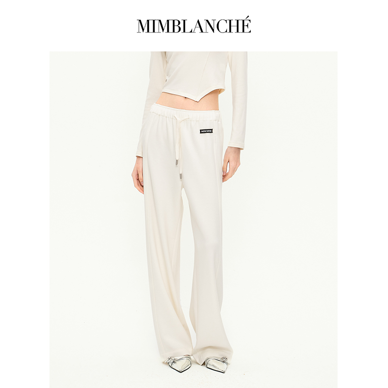 MIMBLANCHE秋季新品MIM标针织长裤白色休闲裤显瘦裤子女