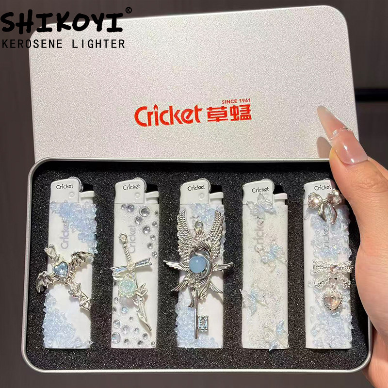 新款进口Cricket草蜢蓝色创意闪钻打火机精致送男友礼物打火机