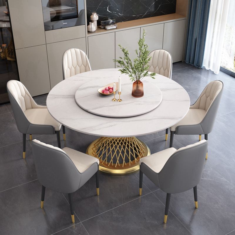 圆形岩板餐桌轻奢现代简约桌椅组合圆桌带转盘电磁炉实木家用饭桌