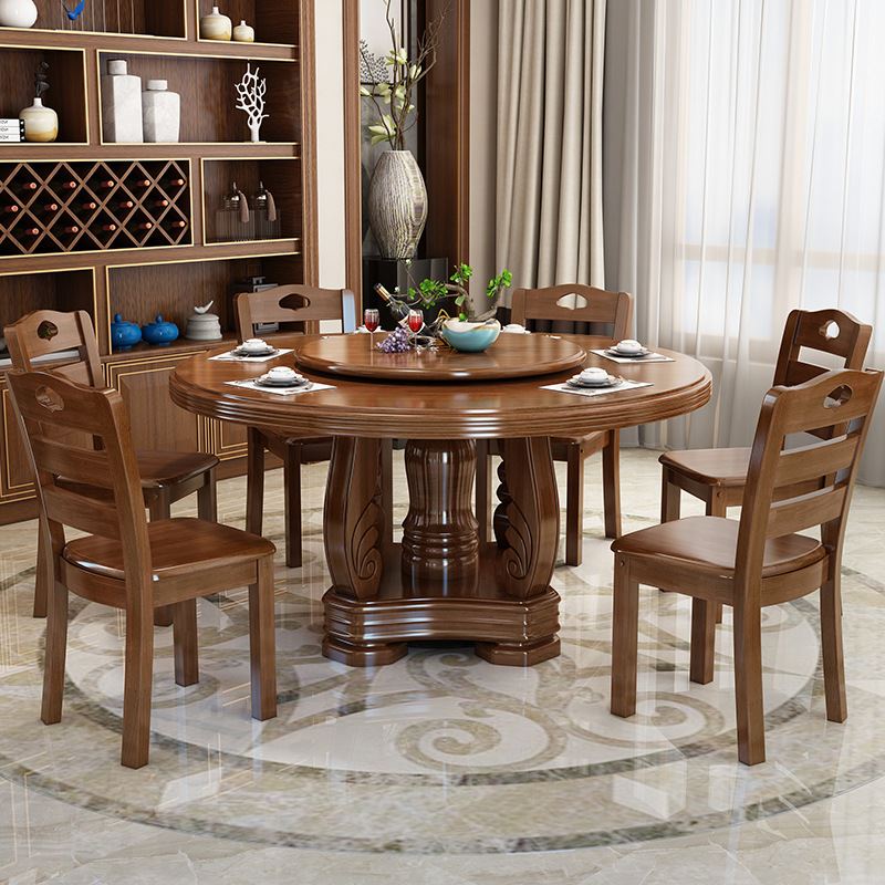 实木餐桌椅组合带转盘现代简约家用圆形饭桌中式电磁炉酒店大圆桌