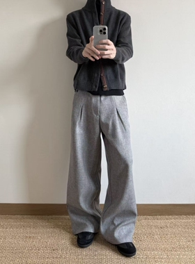 ASCA 2025SS A字直筒版型 立体打褶 老钱高知宽松阔腿裤西裤