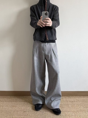 ASCA 2025SS A字直筒版型 立体打褶 老钱高知宽松阔腿裤西裤