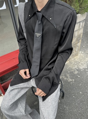 ASCA 立体尖领 复古金属铆钉 立体剪裁垂感反光面料 优雅老钱衬衫