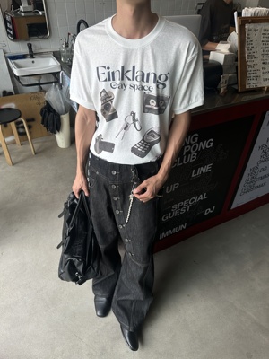 ASCA 2025SS复古趣味卡通印花数码直喷短袖boxy版型螺纹袖口t恤