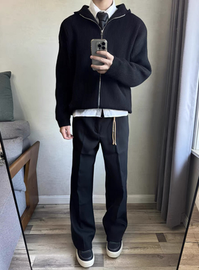 ASCA【宽松款】极简修身立体剪裁重磅微喇百搭抗皱起球微喇西裤