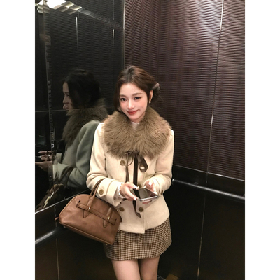 收腰毛呢大衣女冬季可拆卸毛领