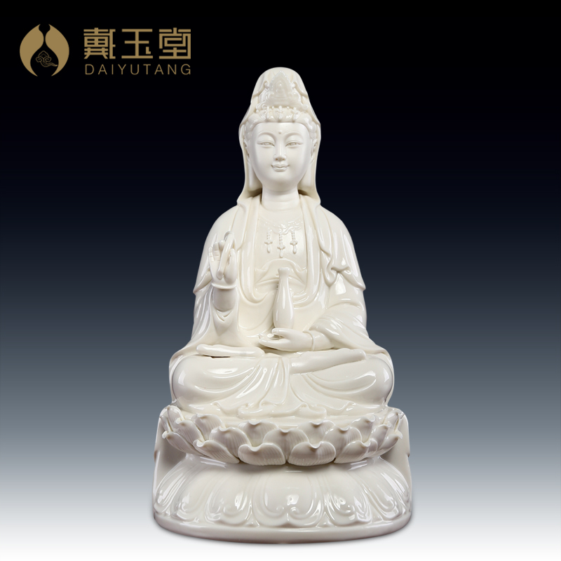 现货速发陶瓷莲花观音佛像供奉家用观世音菩萨像德化白瓷坐像摆件