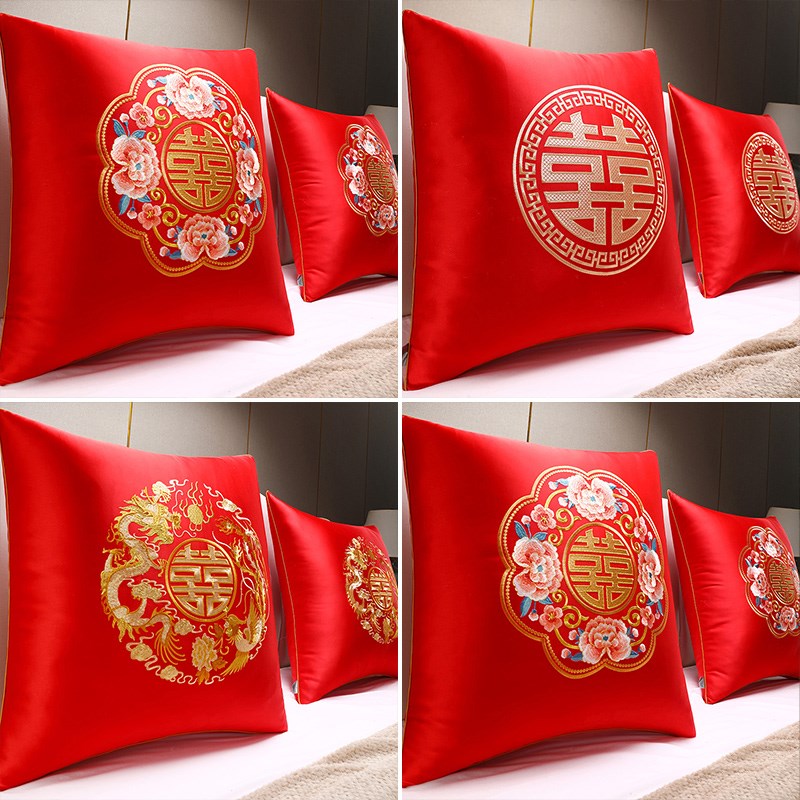 现货速发结婚靠枕婚房床上喜字抱枕沙发客厅中国风大靠背中式结婚