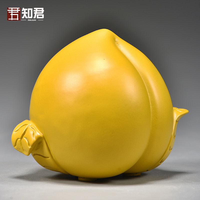 黄色木质桃子寿桃摆件实木制雕刻仙桃木头蟠桃家居装饰工艺品送礼
