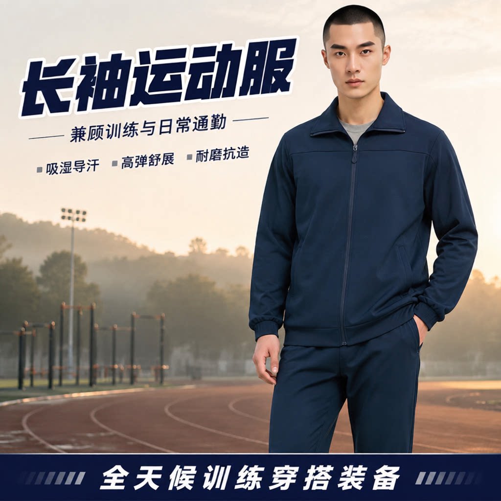 长袖运动套装男春秋冬季通勤训练服耐磨户外拉链外套速干透气加绒