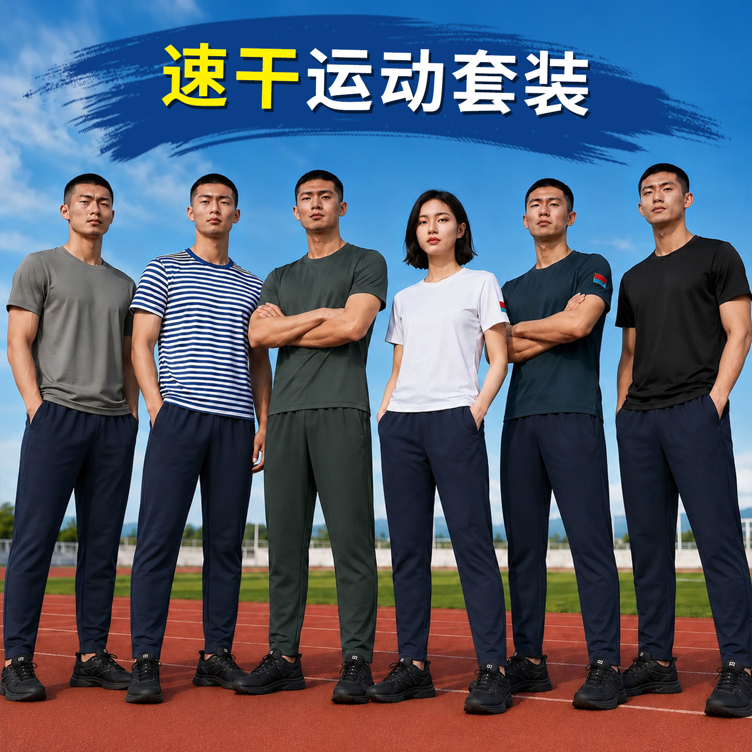 速干T恤夏季透气运动跑步套装健身训练上衣长裤男圆领高弹运动服