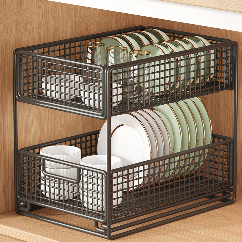 厨房下水槽置物架整体橱柜内分层架多功能碗碟抽拉收纳层架台面储
