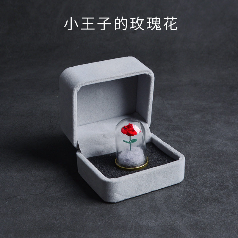 创意绒底玫瑰玻璃罩绒盒礼品包装女生520七夕情人节情侣送礼摆件