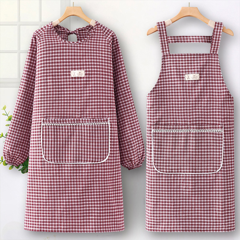 纯棉长袖罩衣工作服女围裙