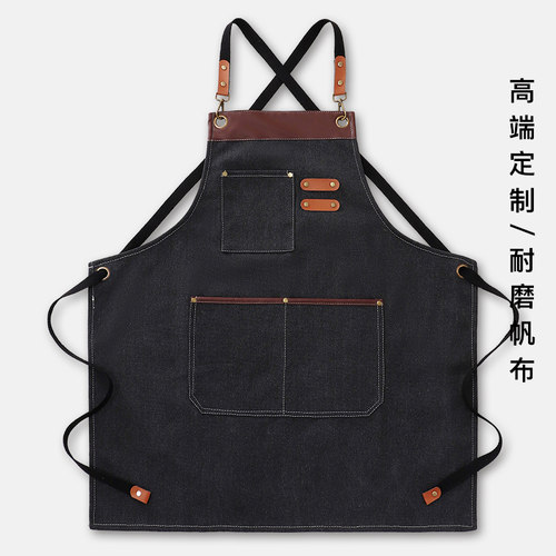 加厚交叉带围裙定制印字工作服