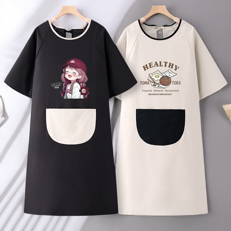 加长围裙厨房家用2025新款半袖罩衣防油防水上班专用做饭工作服女