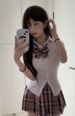 纯欲收腰衬衫 jk制服裙粉格套装 学生学院校供感衬衣百褶裙两件套女