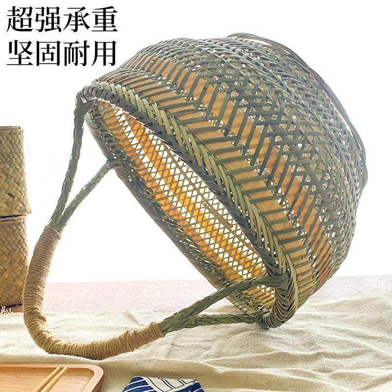 竹编采摘买 提菜篮鸡蛋小竹篮筐收纳篮织家用手提大竹篮子水果