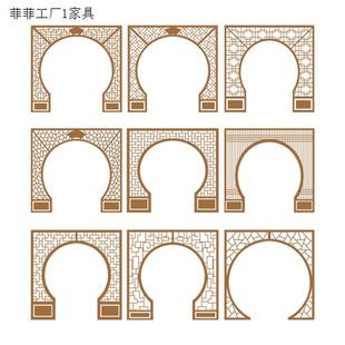 隔断屏风月亮门拱门隔断门客厅屏风木格栅 实木花格仿古月洞门中式
