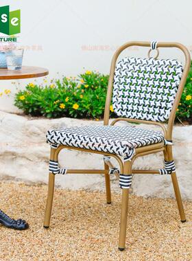 阳台藤桌椅组合晒靠椅背餐法式藤椅防E2041庭院休闲椅子编户外家