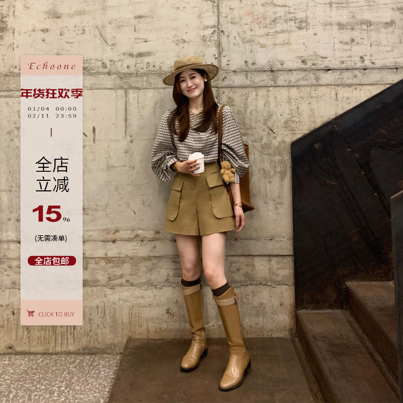 Echoone 浮云月下 大口袋立体有型短裤女春秋季高腰宽松工装短裤,女装/女士精品,裙裤,淘宝优惠券,粉丝福利购,淘宝优惠卷