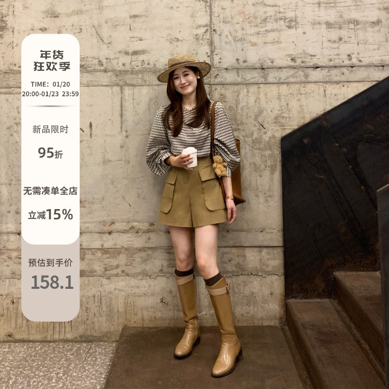 Echoone 浮云月下 大口袋立体有型短裤女春秋季高腰宽松工装短裤,女装/女士精品,裙裤,淘宝优惠券,粉丝福利购,淘宝优惠卷