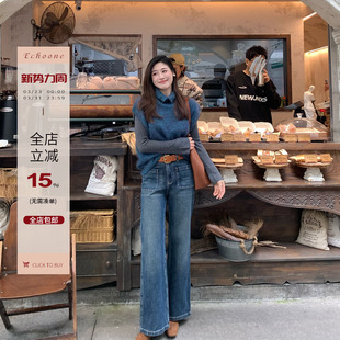 腿直神裤 显瘦百搭休闲裤 直筒微微喇牛仔裤 款 女秋冬经典 Echoone