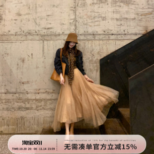 高级欧根纱网纱半身裙长裙 压褶仙女裙女春秋季 Echoone 巴黎旧梦