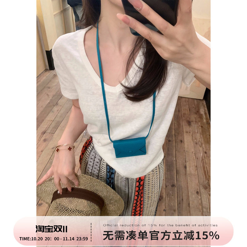Echoone 舒适T 冰凉感V领T恤女春夏新品简约时尚休闲百搭短袖上衣