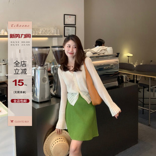 女温柔气质优雅薄款 钩花镂空防晒开衫 短针织外套 白月光 Echoone