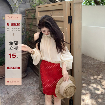 波点荷叶边小女人百搭半裙