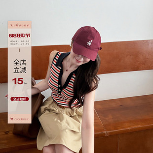 Echoone 条纹调调 针织条纹上衣女夏季新款休闲百搭外穿无袖背心