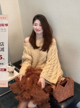 Echoone  心动crush 全手工ins大毛衣女秋冬季慵懒松弛感套头上衣