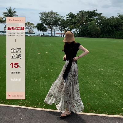 雅致豹纹不规则大摆半裙