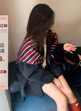 100澳洲羊毛重工条纹三角围巾