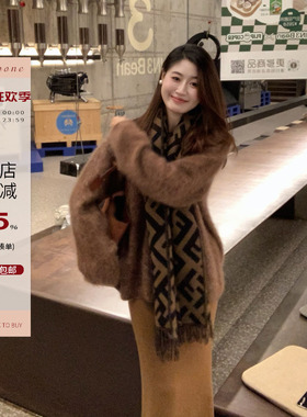 Echoone 焦糖朗姆 拉毛加厚套头美拉德秋冬季厚款毛衣女打底上衣