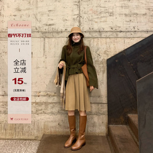 Echoone 学院百褶 全羊毛高级质感秋冬季时尚百搭百褶裙半身裙女