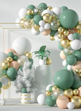 网红热卖复古豆绿色拱门气球链套装宝宝生日派对商场开业装饰用品