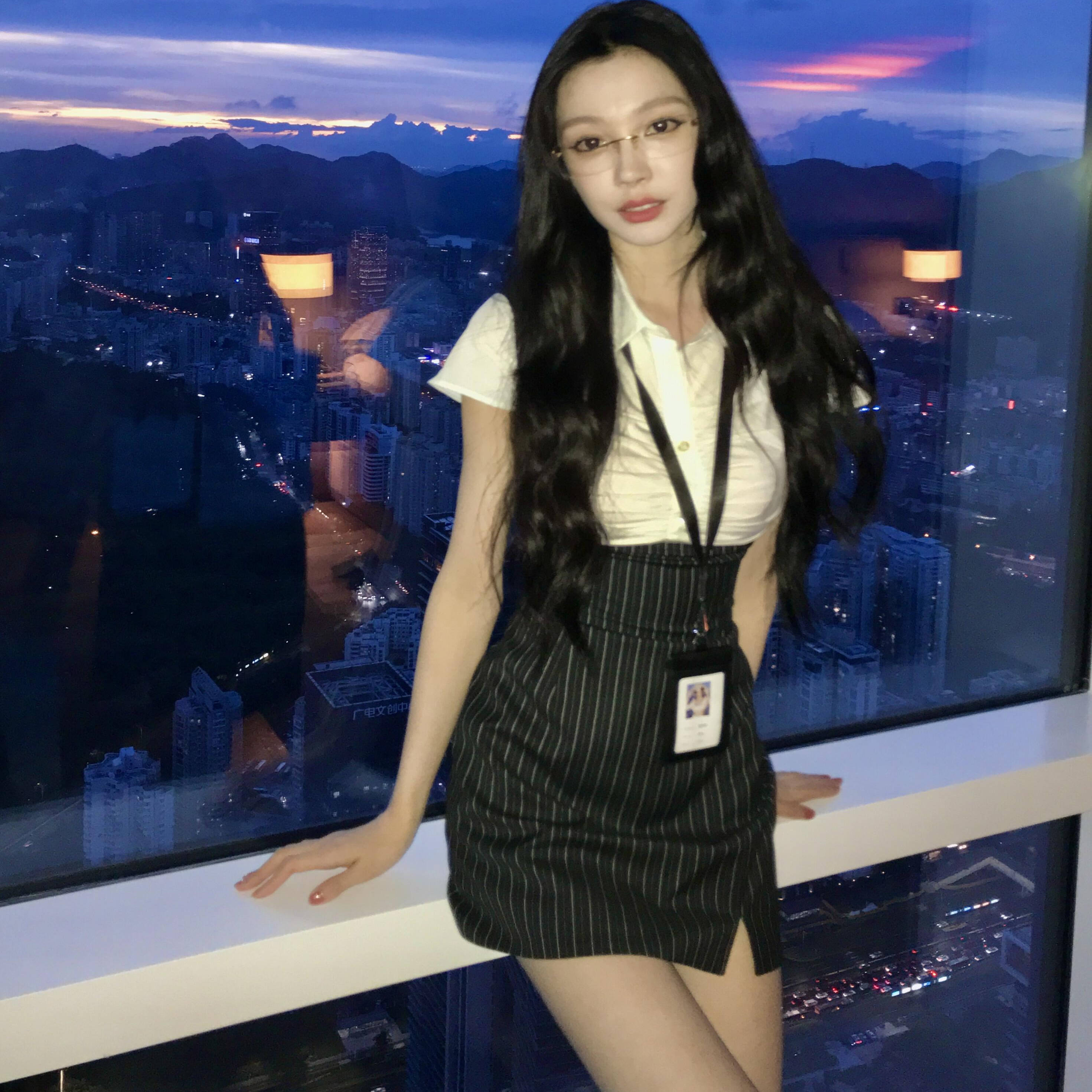 短袖衬衫拼接假两件连衣裙性感