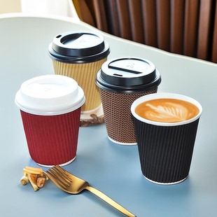 4oz100ml7oz200毫升一次性加厚咖啡奶茶三层瓦楞杯中空杯防烫带盖