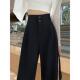 直筒高腰显瘦宽松拖地休闲加绒阔腿裤 法式 女秋冬新款 裤 子 黑色西装