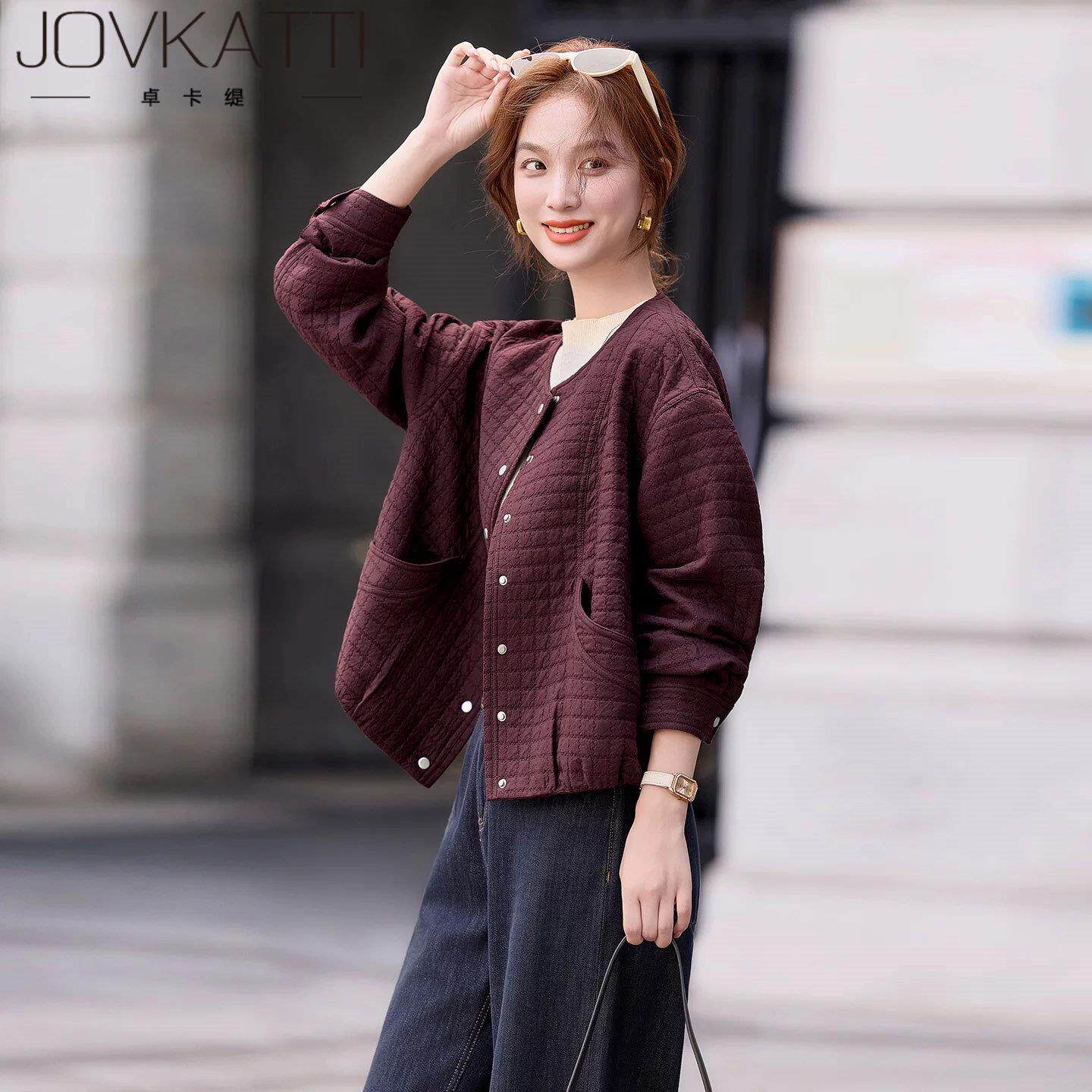 高级感时尚休闲棉服女2026秋冬新款宽松小个子单排扣轻薄短款外套