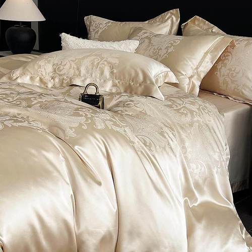 轻奢欧式高精密120支鎏金缎四件套纯棉亲肤裸睡床单被套床上用品