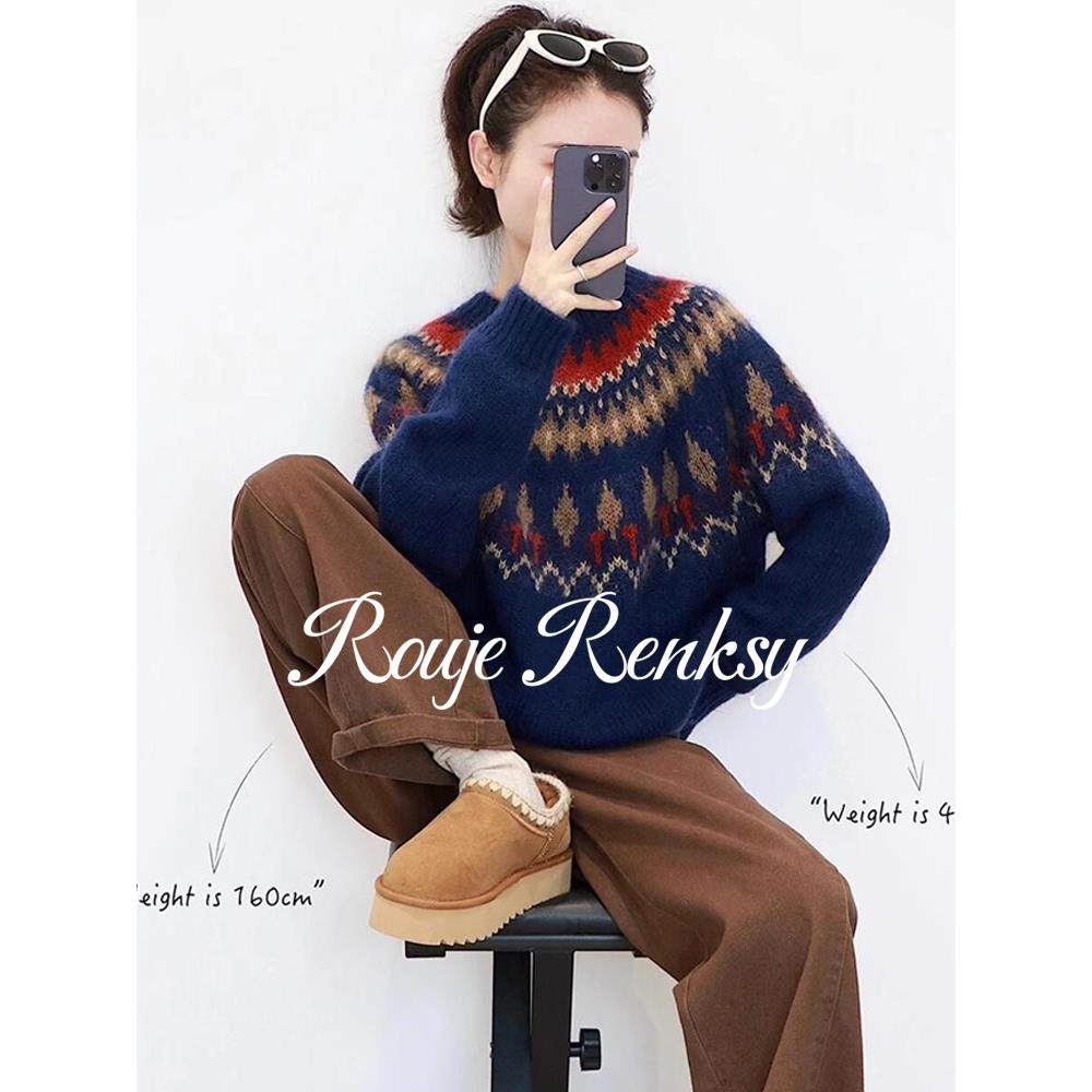 法国rouje renksy法式圣诞穿搭慵懒风费尔岛提花针织衫女秋冬毛衣,女装/女士精品,大码内搭,淘宝优惠券,粉丝福利购,淘宝优惠卷
