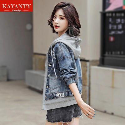 KAYANTY牛仔外套女2025新款爆款秋冬装小个子假两件卫衣短款上衣