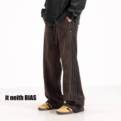 it neith BIAS设计感擦旧垂感运动裤男美式复古宽松卫裤阔腿裤子